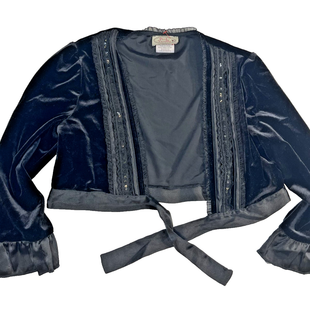 Pink Vanilla Jacket Girls Size 16 Black Velvet Cropped Tie